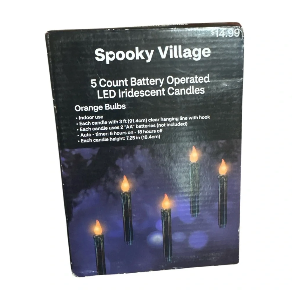 NIB Pair Spooky Village 5 Count Battery Operated LED Iridescent Candles Orange